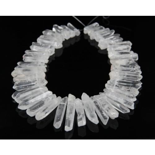 48pcs/strand Polished Nature Crystals Points Top Drilled Stick Beads,Raw Quartz Crystal Graduated Point Pendants 7-12x25-48mm