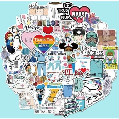 50Pcs/Set Nurse series Sticker DIY Luggage Laptop Ice and Snow Waterproof Graffiti Sticker PVC Childrens Toy Sticker