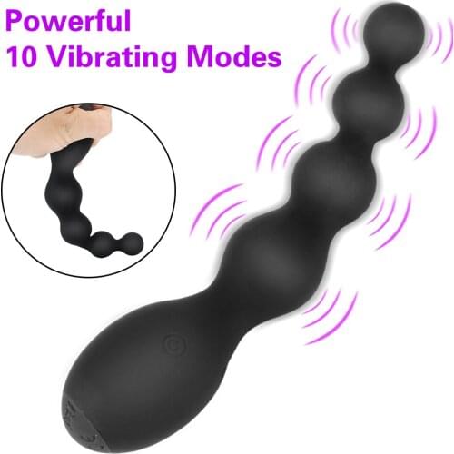 Prostate Stimulator Anal Training Butt Plug Waterproof Silicone Anal Plug Bead 10 Frequency Sex Toys for Women Man
