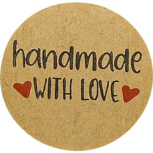 Free Shipping - 2.5CM Round Natural Kraft Handmade with "HANDMADE WITH LOVE" Stickers, 500 Labels Per Roll