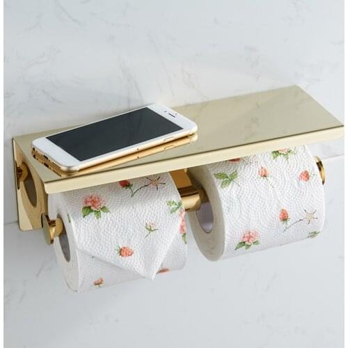 Bathroom Stainless Steel Toilet Paper Holder with Phone Holder Paper Towel Stand Accessories Simple Style Shelf Tissue Boxes