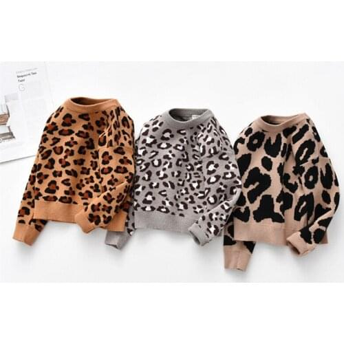 1-6 Years Kids Baby Sweaters Leopard Knitted Pullover Casual Long Sleeve Children Outwear Toddler Boy Girl Sweaters Tops