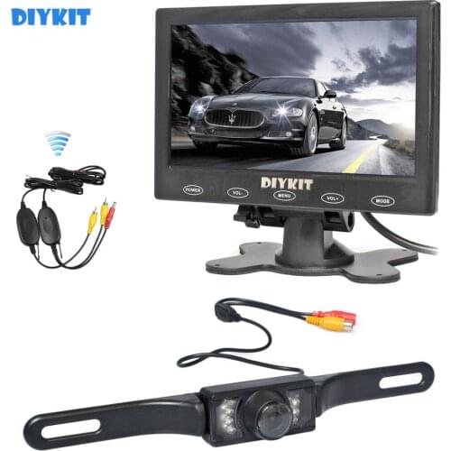 DIYKIT 7" Touch Button Ultra-thin Car Monitor + IR Rear View Camera Wireless Parking Assistance System Kit