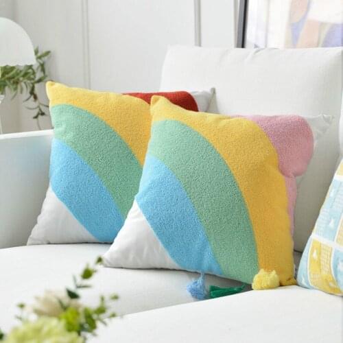 DUNXDECO Cushion Cover Decorative Pillow Case Modern Simple Fresh Rainbow Embroidery Cotton Sofa Chair Bedding Coussin