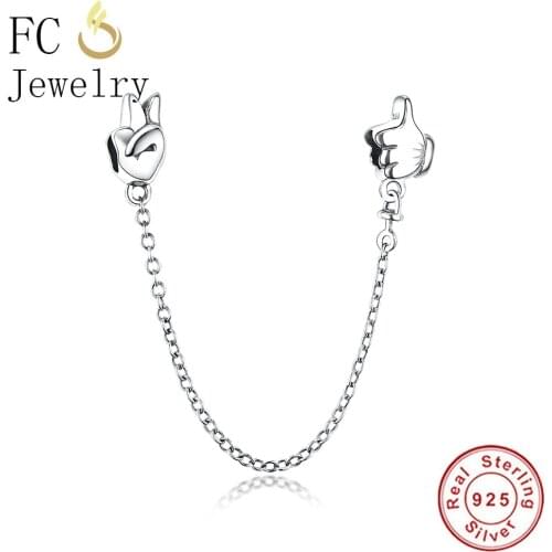 FC Jewelry Fits Original Brand Charm Bracelet 925 Silver Mickey Gesture Hand Finger Bead Safety Chain For Making Berloque DIY