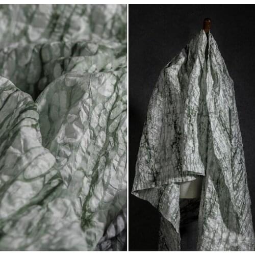 Green and white bump texture tie-dye cotton embossed dress fashion fabric