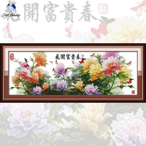 GG Flowers Blooming with Wealth In Spring Chinese Embroidery Countable Cross Print Canvas Cross Stitch Kits for Home Decor