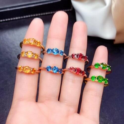 100% Natural Gemstone Ring for Daily Wear Real Topaz Garnet Diopside Citrine Silver Ring 925 Silver Crystal Jewelry