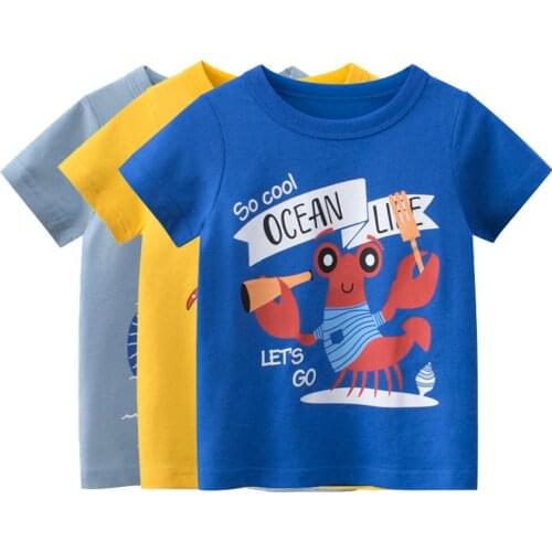 2021 Childrens T-Shirt for Boys Girls octopus crab pattern Kids Shirts Child Baby Toddler Short Sleeve Cotton Cartoon Tee Tops