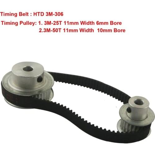 LUPULLEY 3M Timing Belt Pulley Kit HTD3M 50T 25T Timing Pulley Belt Set Transmission Belt Reduction(2:1) for belt 10mm