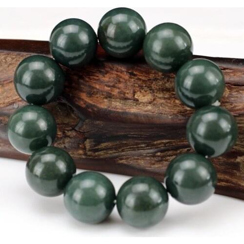 Natural hetian Round Beads Jade bracelets ink jade Tianqing green jade bracelet 12-18mm jade jewelry