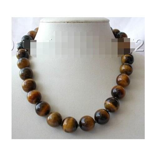 Hot sell Noble- stunning big 12mm round yellow crude Tiger Eye Natural stone beads necklace