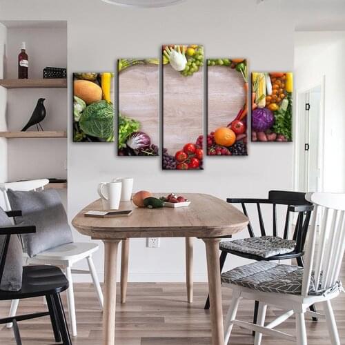 5 Panels Realist Modular Pictures For Kitchen Room Wall Posters And Prints Creative Love Vegetables Wall Art Canvas Prints Decor