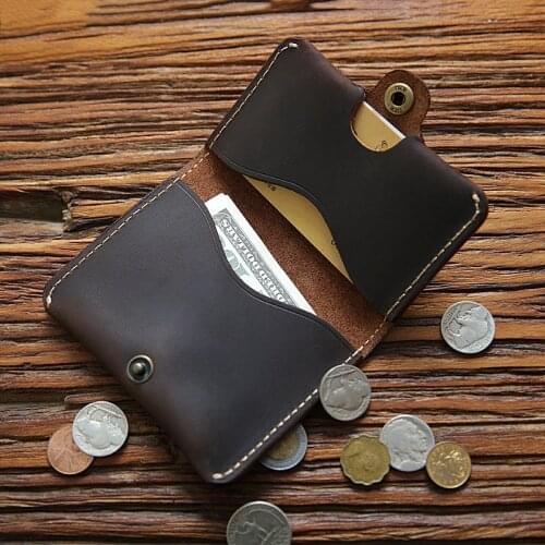 100% Genuine Leather Card Holder For Men Male Vintage Handmade Crazy Horse Leather Credit Card Holder ID Case Small Wallet Purse