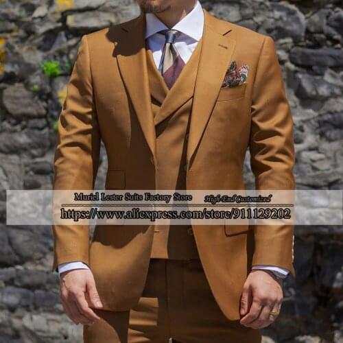 Spring Brown 3 Pieces Business BANQUET Mens Suits Custom Made Jacke+Vest+Pants Ensembles Homme Vestido De Novia Prom Party Dress