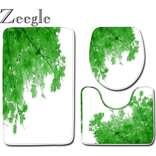 Zeegle Natural Bath Mat Set Bathroom Pedestal Rug Foot Mat Toilet Seat Cover Non-slip Bathroom Doormat Absorbent 3pcs Toilet Set