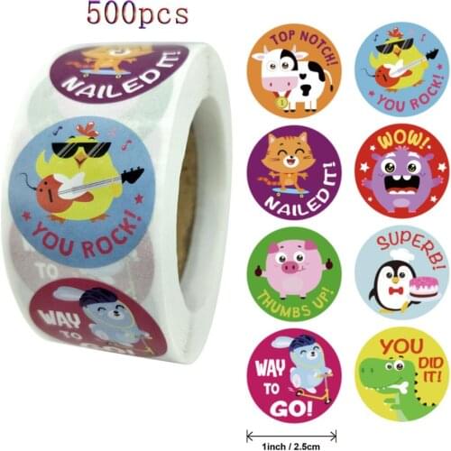 Qiduo 500 Pcs Reward Stickers Motivational Stickers Roll Kids for Animals Stickers Labels School Reward Students Teachers Cute