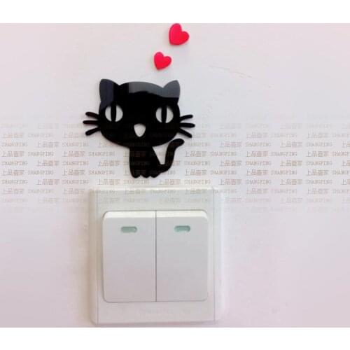New style Cartoon cat Acrylic crystal wall stickers For kids room Switch socket tile stickers Little cat wall decoration