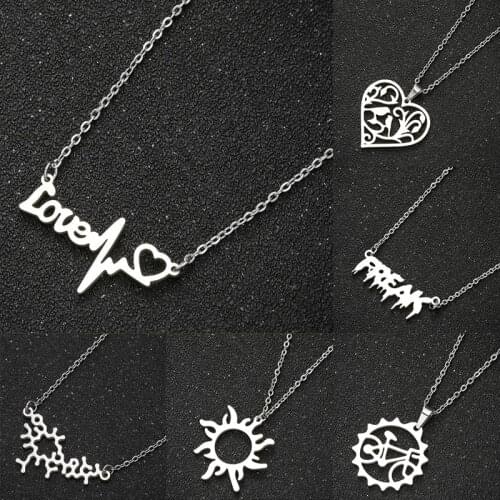 Stainless Steel Letter Necklaces for Women 2021 New Bohemian Heartbeat Bicycle Chemical Molecule Necklace Christmas Gifts