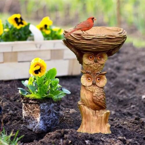 Owl-style Resin Bird Bath Drinking Feeder Decoration Artifact