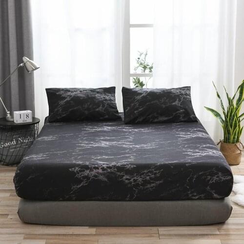 100% Polyester elastic Fitted Sheet marbled bed linen quality bed Cover bedding set Protector bedspread bedsheet on elastic band