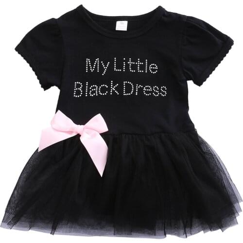 Pudcoco Baby Girls Summer Dress Embroidered My Little Black Dress Tulle Short Sleeve Girl Dress Child