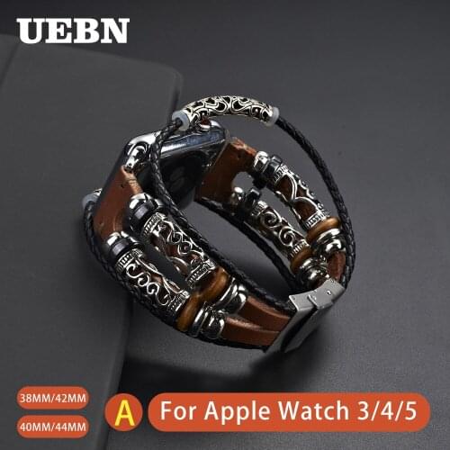UEBN Genuine Leather Band For Apple watch series 5 Retro With Jewelry Wrist 38mm 42mm 40mm 44mm Strap For iwatch 5/4 watchbands