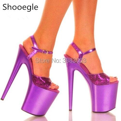 Summer 20CM thin high heel women night club sandals platform open toe ankle buckle strap pumps for fashion show
