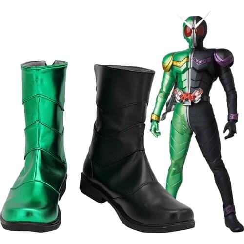 Kamen Rider W Cosplay Boots Masked Rider W Green Black Shoes Custom Made Any Size