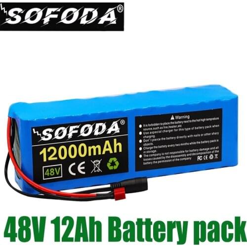 SOFODA 48V 12Ah 1000W 13S3P Lithium Ion Battery Pack for 54.6V Ebike Electric Bicycle Scooter with Discharge BMS