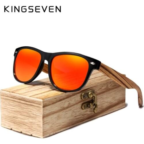 KINGSEVEN Red Mirror Wood Sunglasses Women Ladies Zebra Wood Bamboo Vintage Polarized Sunglasses For Men oculos de sol