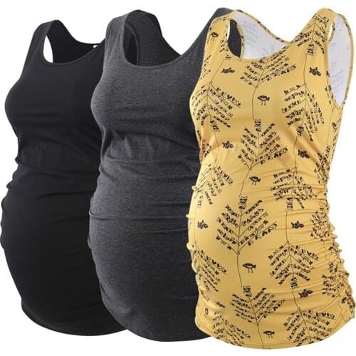 3 Pack SAVE Womens Stretch Cotton Maternity Tops Essentials Pregnancy Clothes Sleeveless Tank Tops Side Ruched Tee Tshirt Top