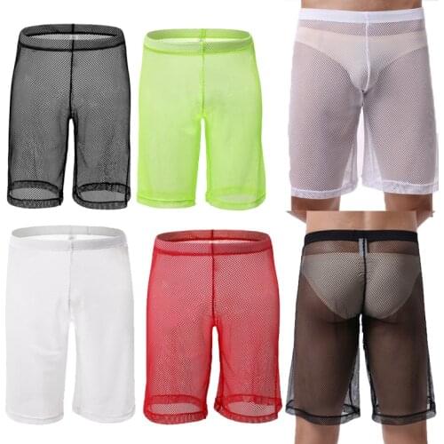 Mens Sleep Bottoms Shorts Sexy Mesh Transparent Lingerie Panties Causal Loose Sports Trousers Undershirts Wetlook Gay Underwear