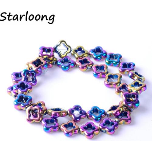 Top quality 11.5mm Natural stone bright multicolor flower shape loose spacer hematite beads for DIY jewelry necklace making