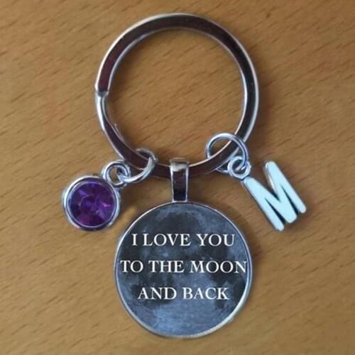 I love you to the moon and back key ring, there is a keychain for birthday stones, initial keystone for birthday stones