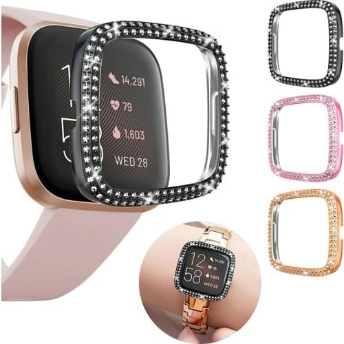 Watch Cover Case Scratchproof Screen Protector Crystal Rhinestone Bumper PC Protective Cover Cases For Fitbit Versa 2