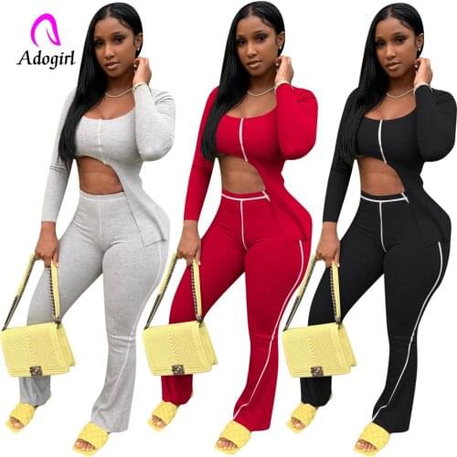 Adogirl Sweat Suits Women Irregular Sweater Tops Flare Bell Bottom Pants Suit Active Wear Tracksuit Two Piece Set Fitness Outfit