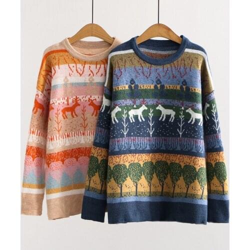 Harakuju Sweaters Women 2021 Winter Cartoon Embroidery Sweet Knit Pullovers Thick Warm Sweaters O-neck Casual Ladies Jumpers