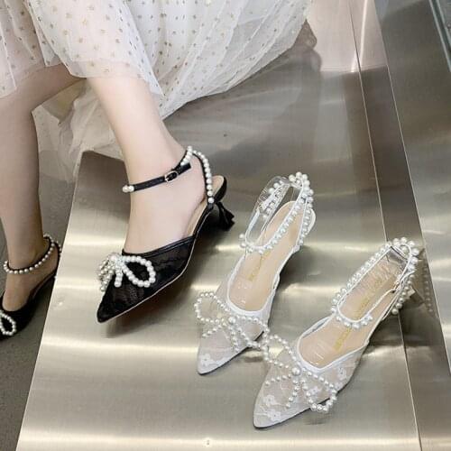 Plastic Sandal High Heels Bow Shoes 2021 Summer Suit Female Beige Lace Denim Womens Med Transparent High-heeled Girls Laces Clo
