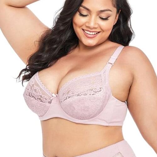 Womens Lace Bra Bralette Sexy Lingerie Large Cup Light Padded Translucent Underwire Brassiere Plus Size Underwear B C D DD E