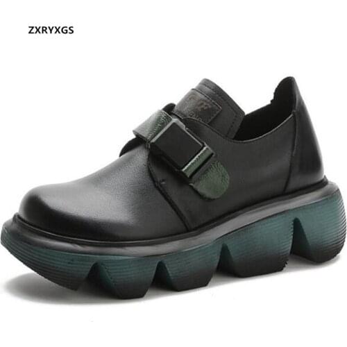 ZXRYXGS 2021 New High-quality Cowhide Thick Bottom Platform Shoes High Heels Non-slip Light Heighten Shoes Women Leather Shoes