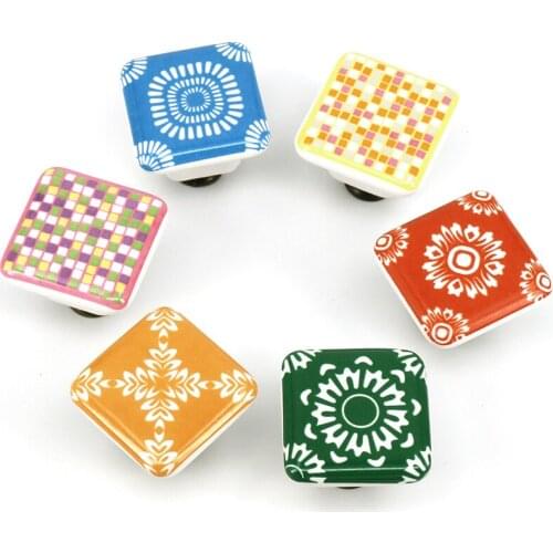 1x Hand Printed Cabinet Knobs and Pulls Decorative Door Knobs for Dresser Drawers Kitchen Wardrobe Pull Handle