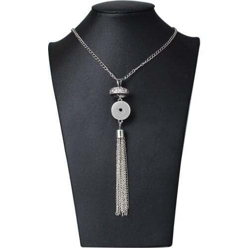 2019 New Long Tassel 18mm Snap Jewelry Vintage Flower Snap Button Necklace for Women Fit DIY 18mm Snap Buttons Jewelry