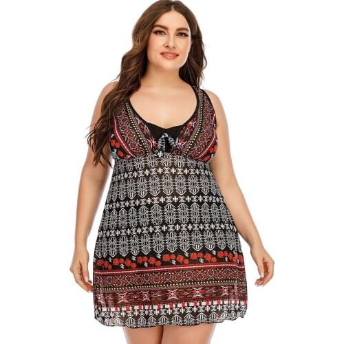 2021 New Bikini Woman Swimsuit Plus Size Retro Printing Conservative Split High Waist