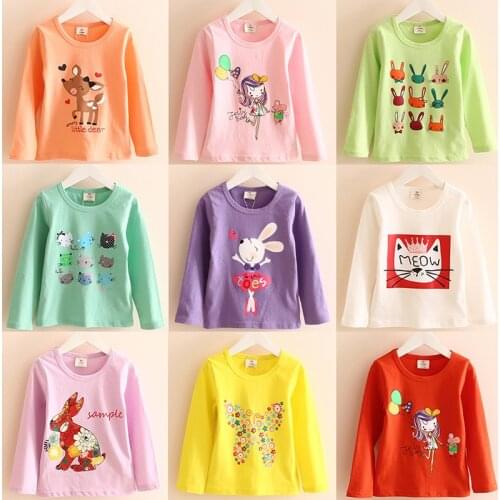 2020 Spring Autumn New ChildrenS Clothing Lolita Style Long-Sleeve Baby Girl Solid Color Cartoon Animal Girl Basic T-Shirt