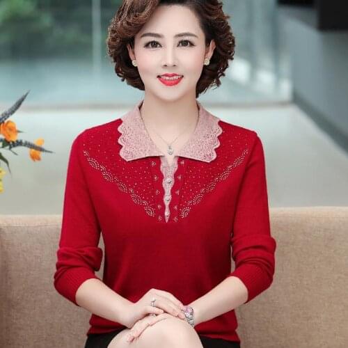 2021 Middle-aged Womens Cashmere Sweaters Pullovers Plus Size 4XL Thickened Warm Bottoming Lapel Sweater Coat Mother Tops W2199
