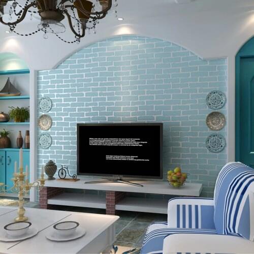 Wallpapers Youman 3D Brick Roll Non-woven Mediterranean Style for Living Room Bedroom TV Background Decortion Blue White Brick
