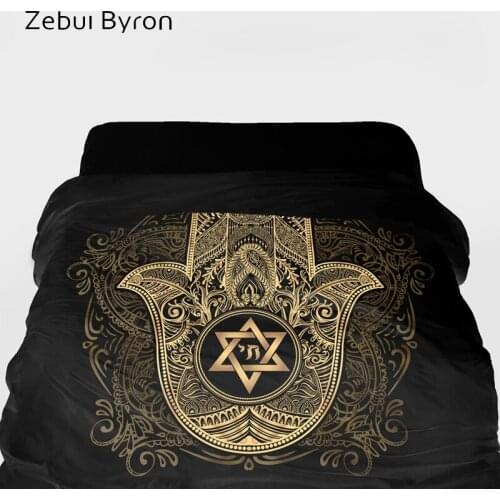 3D Duvet Cover King/queen/custom size,Blanket/comforter Cover 220/240,Quilt cover,Bedding Black golden Hamsa Hand star of David