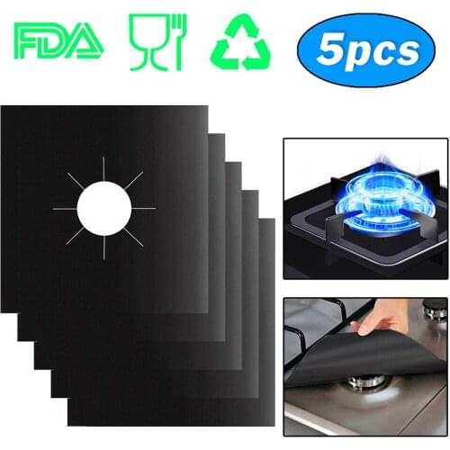 5Pcs/set Reusable Gas Stove Protector Non-Stick Glass Fiber Gas Stove Burner Cover Clean Pad For Kitchen Cookware