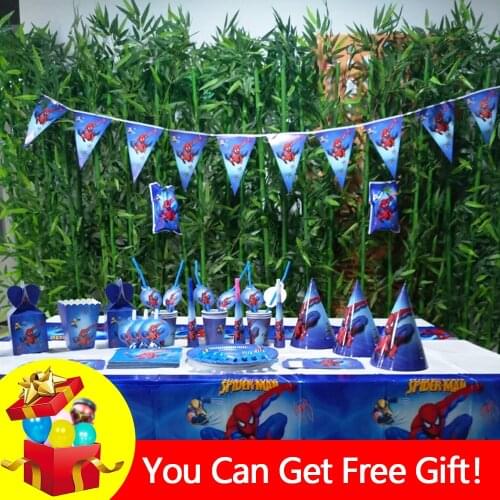 82pc Spiderman Superhero Kids Birthday Party Supplies Tablecloth Banner Cup Plate Napkin Event Decoration Boys Kids Party Favors